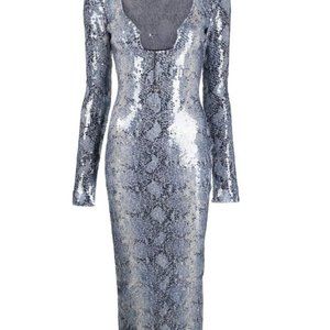 16Arlington, "Solaria" snake-print sequinned dress, size 36, silver / black
